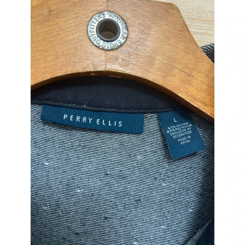 Perry‎ Ellis Mens Gray Micro Dot Short Sleeve Polo Shirt Large 4523